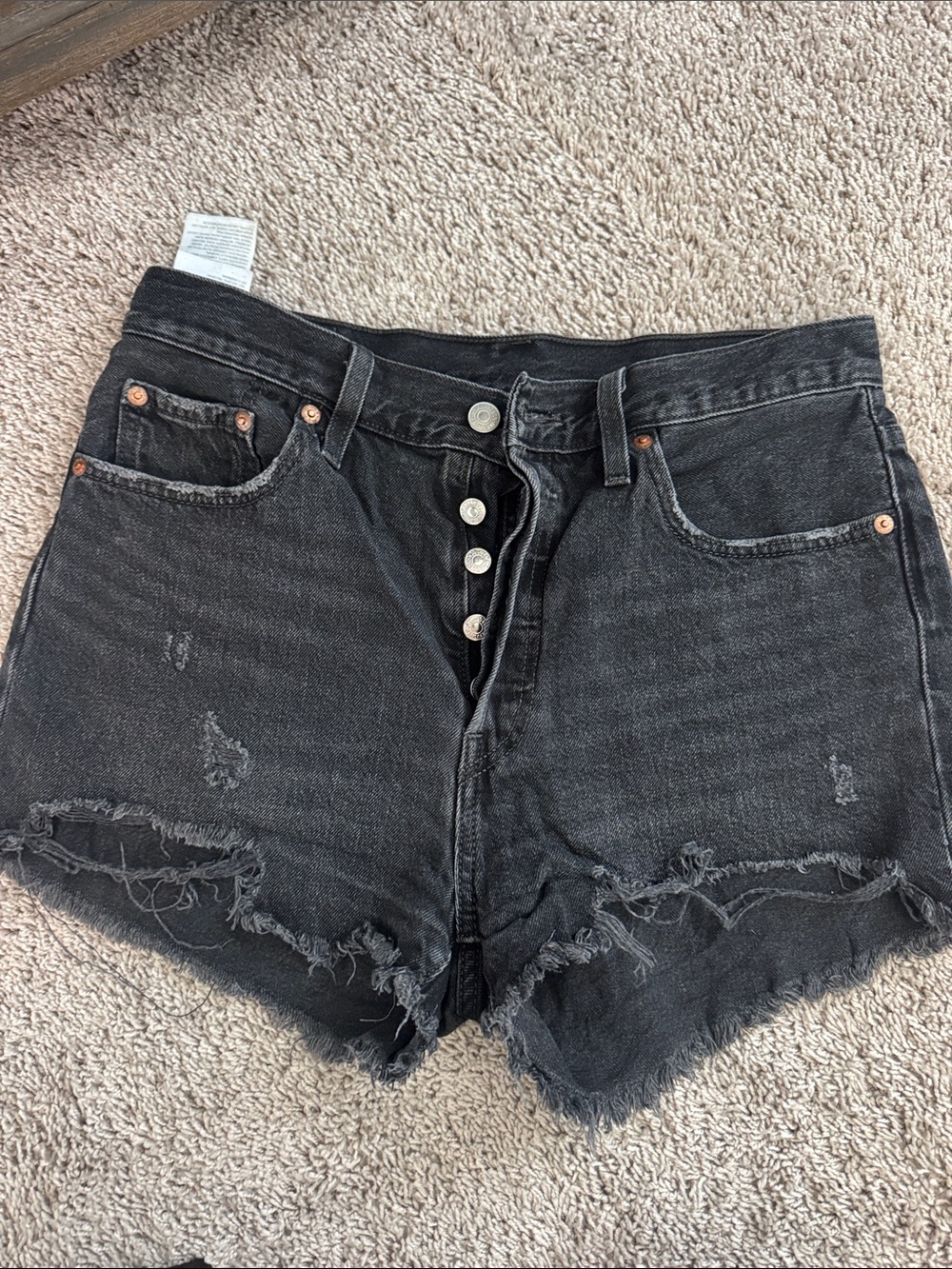 Levi's Black Distressed Button-Fly Denim Shorts